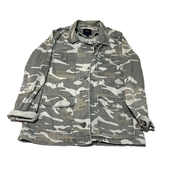 Forever‎ 21  Jacket Womens Small Green Camo Trucker Pockets Cross Camouflage - Picture 1 of 9
